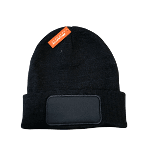 Muts Patch Beanie met eigen bedrukking - Blauw, Voorkant bedrukken